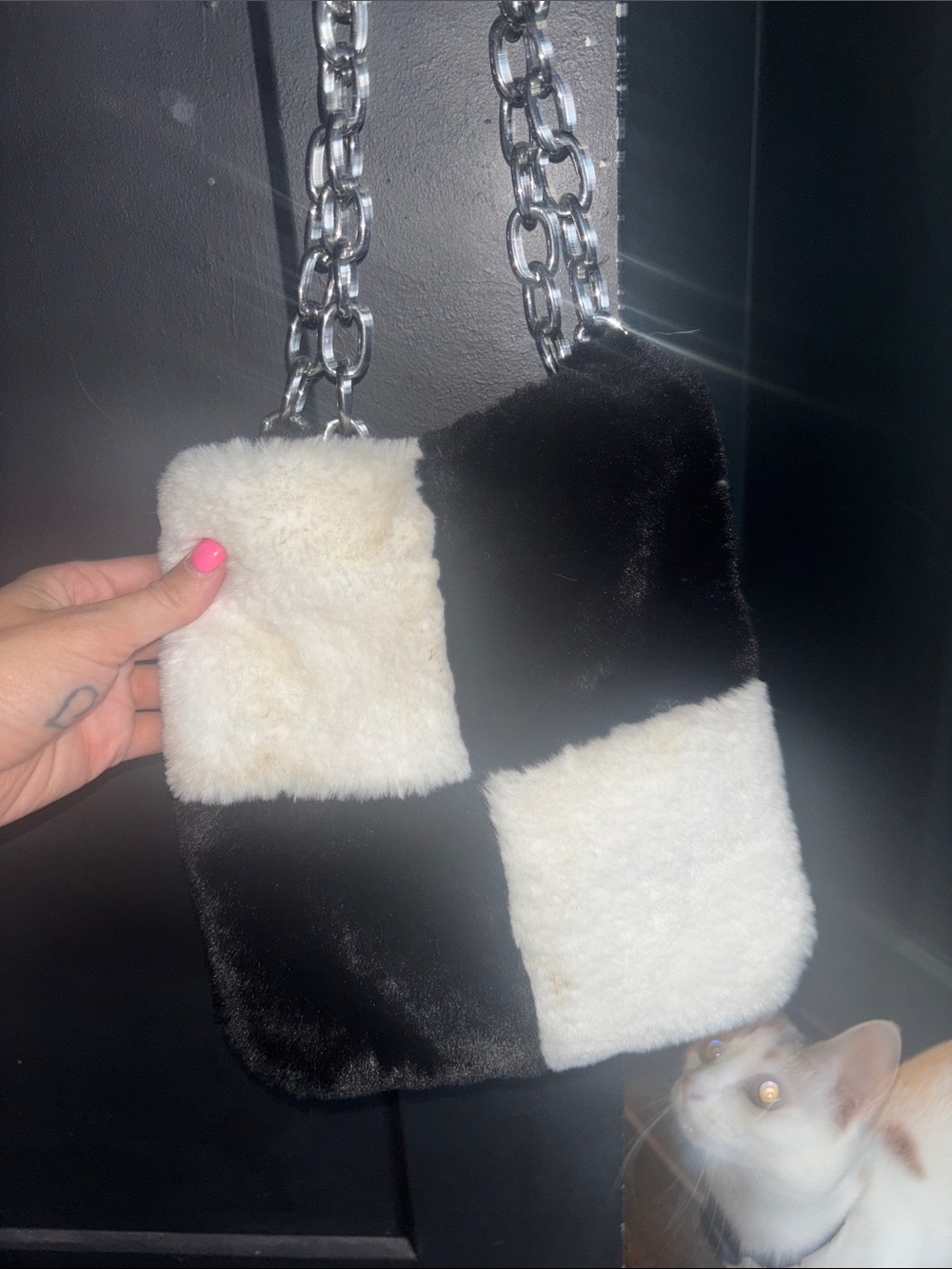 The Ragged Priest Black & White Checkerboard Faux Fur Shoulder Bag - Picture 2 of 3